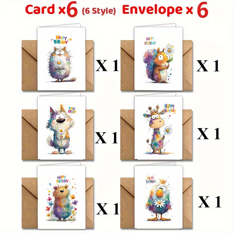 E-shop 12 Aquarell Geburtstagskarten Set mit niedlichen Tiermotiven - Hochwertiges Papier, geeignet für Geschenksets für Frauen, Männer, Freunde,
