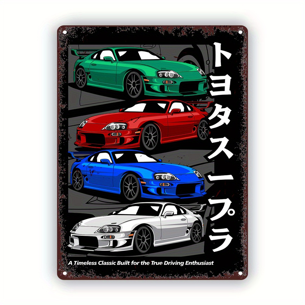 TEMU 2d Flat, 1pc Vintage Japanese Sports Cars Metal Tin Sign, Wall Art With Durable Iron Material, Multicolor Jdm Racing Vehicles Print, Home Garage