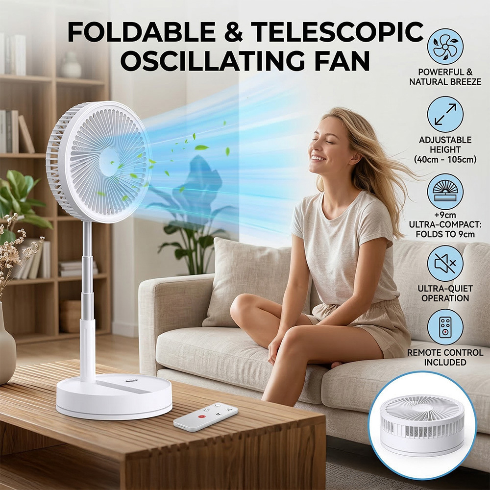 TEMU Foldable Floor Fan, 8000mah Large Capacity Usb Rechargeable, 55° Oscillating, 4 Timer, Portable Height Adjustable For Home Office Camping