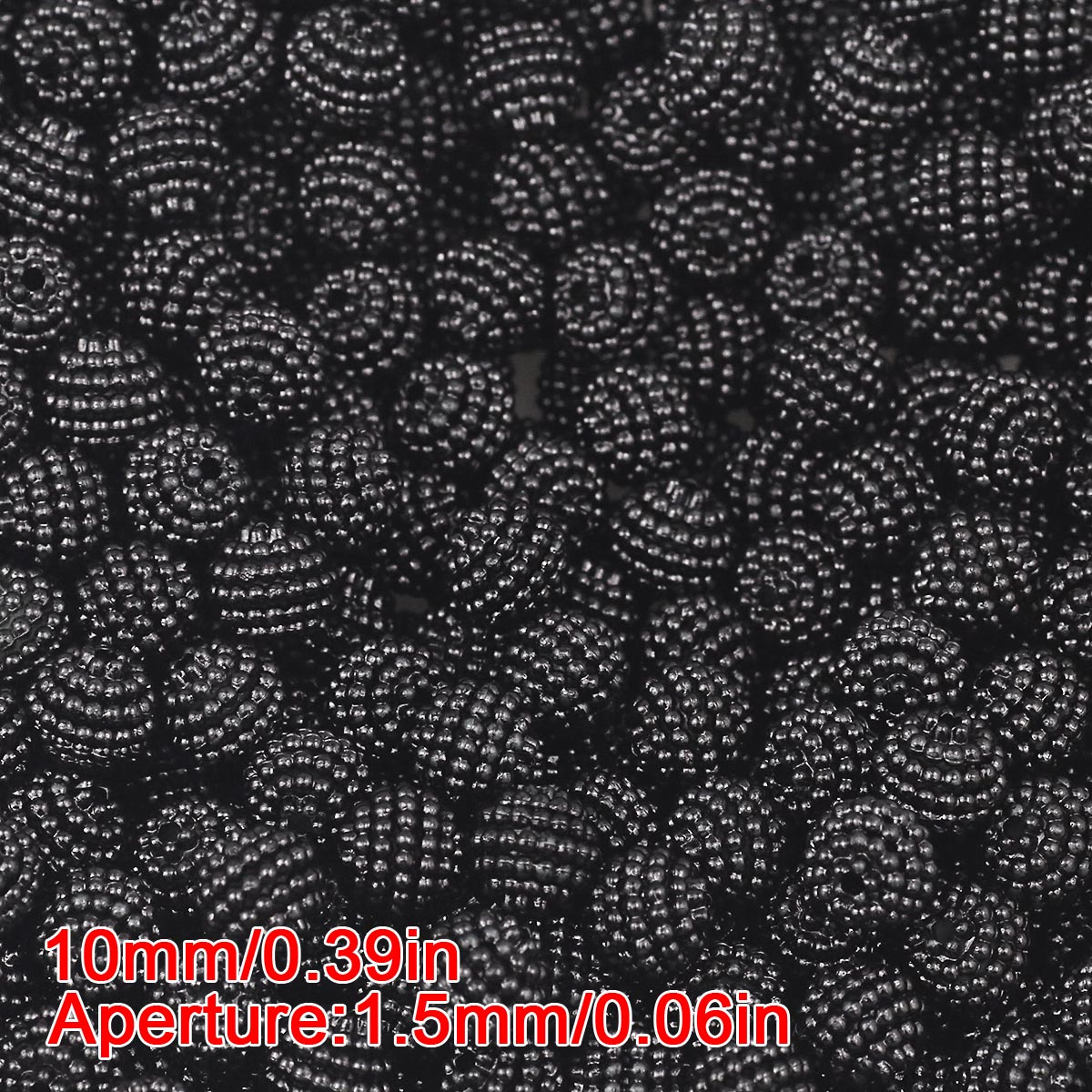 E-shop 10 mm schwarze Kunststoff-Erdbeerbaum-Perlen – kugelförmig, kapselartig, geeignet für Bastelarbeiten, Herstellung, Hutverzierungen,