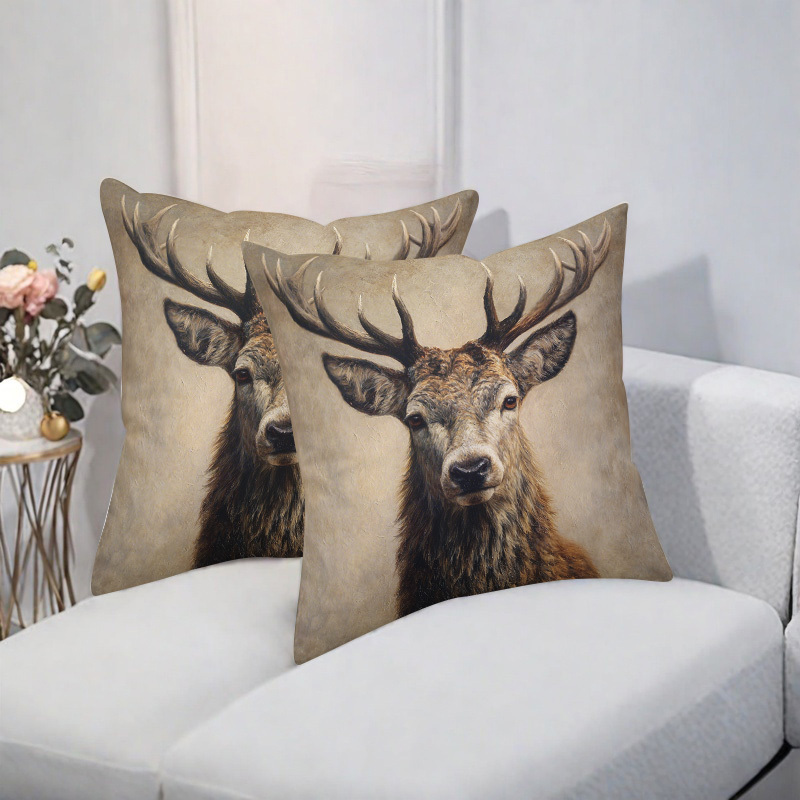 TEMU Set Of 2 Cushion Covers For Spring And Summer Featuring A Rustic Deer , Perfect For Nature-themed Home Decoration. Suitable For Indoor And