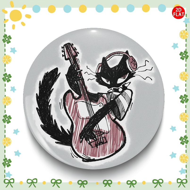 TEMU (2d Flat) Rocking Black Cat 2026 Latest Cartoon Anime Plastic Pins/brooches/badges, Suitable For Clothing, Hats, Backpacks, And Other Small