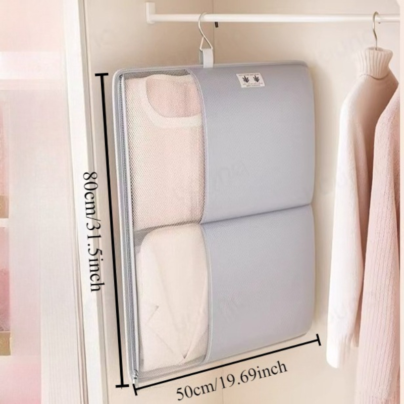 TEMU 1pc Down Jacket Hanging Compression Storage Bag, Metal Hook Wall-mounted Mesh Bag For Household Wardrobe, Large Item Hanging Bag For Padded