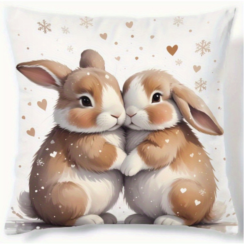 

1pc Adorable Easter Bunny Cartoon 18x18in Polyester Pillowcase - Cozy Rabbit & Design, Zippered, Hand Wash Only - Ideal For Sofa, Bedroom, Living Room, Dorm Decor - Gift For , Rabbit Accessories