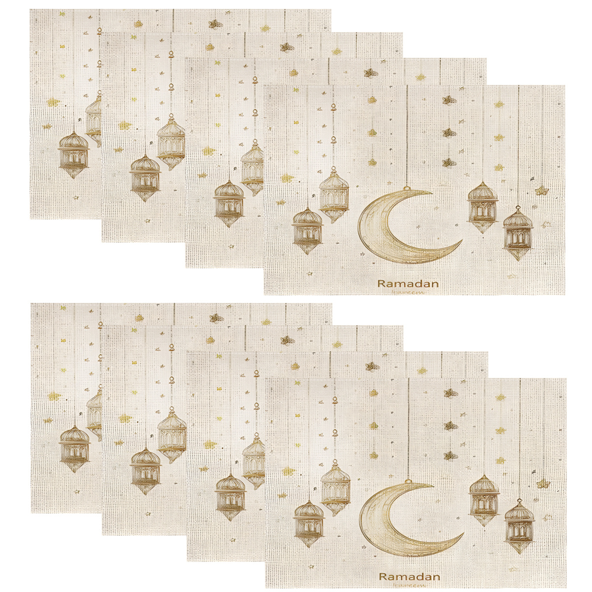 TEMU Sets de table islamiques et de l'Aïd de 4/6/8 pièces avec de croissant et de lanterne islamiques - Décoration de table à manger musulmane pour