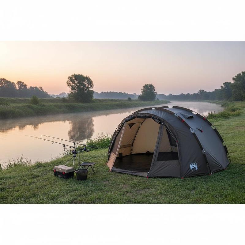 Tent For 4 Brown For Camping Outdoor Hiking, Roof Tarp Stable Wind Resistant, Protection Against Rain And Sun