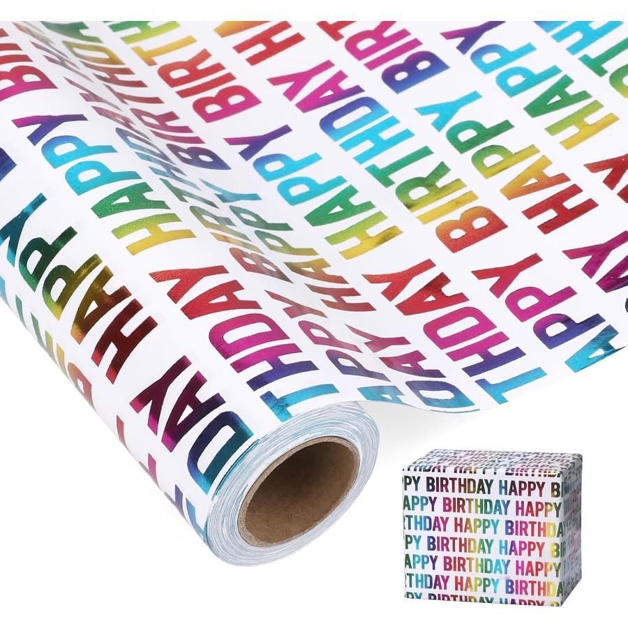 

Wrapping Paper Roll - Colorful Letter Design, Gifts & Party Decorations