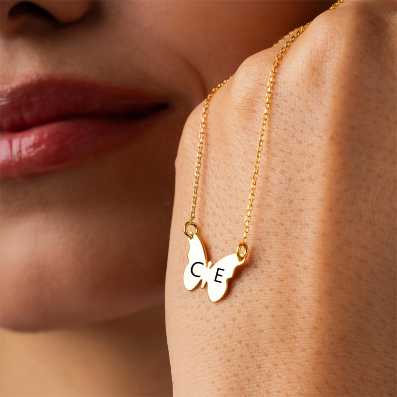 Custom Letter Butterfly Pendant Necklace for Women