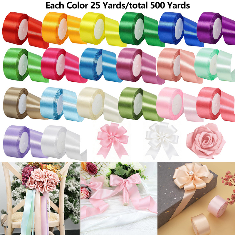 TEMU 4cm/1.57inch 20rolls/500yards Ribbon, Polyester Ribbons, Christmas Ribbon Gift Wrapping, Double Sided Satin Ribbon Roll Crafts For Crafting Xmas