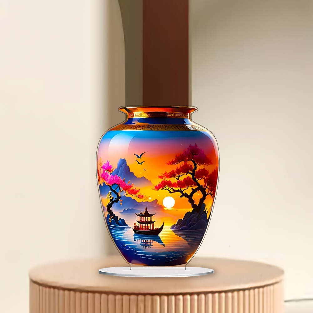 

1pc Art Deco Acrylic Vase - Tabletop Decorative Vase With Sunset And , Multipurpose, No Electricity Needed, Ideal For Bedroom, Cafe, Living Room Decor