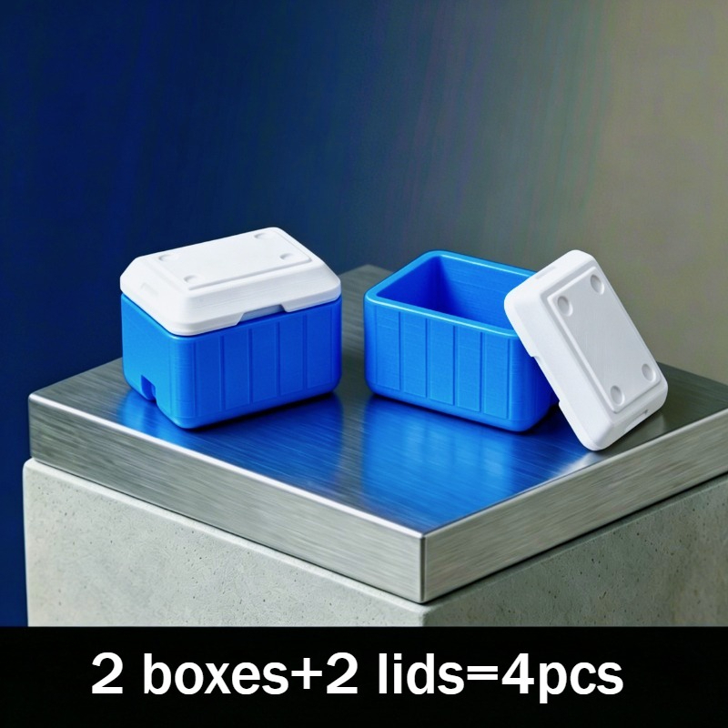 TEMU 4pcs/2 Sets Miniature Maison de Poupée Simulé Mini Seau à Glace/Boîte à Glace Isolée Modèle, Couvercle Ouvert, 4 Couleurs Disponibles, Design ,