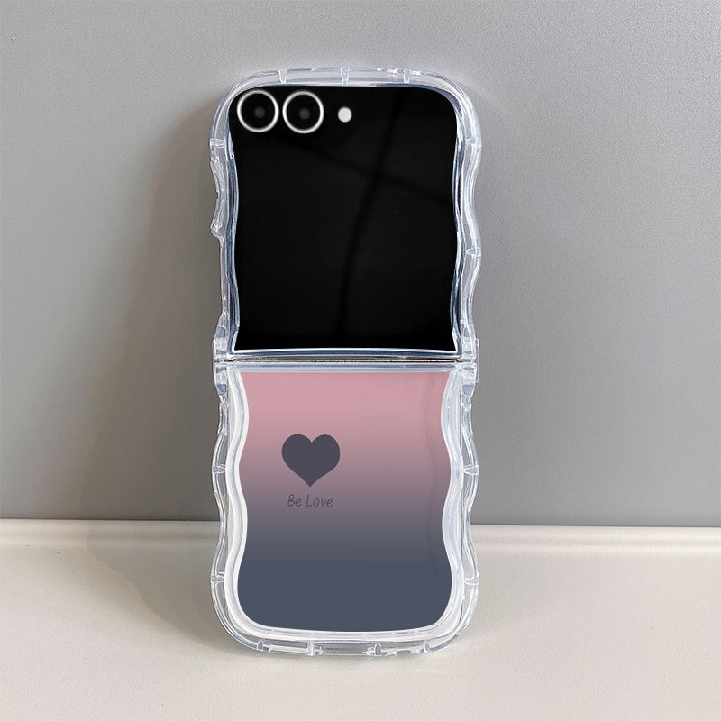 TEMU Phone Case: Gradient Love Heart Wave Transparent Pattern Tpu Folding Full-coverage Drop-proof Phone Case For Galaxy Z Flip 7/7se/7fe, For Galaxy