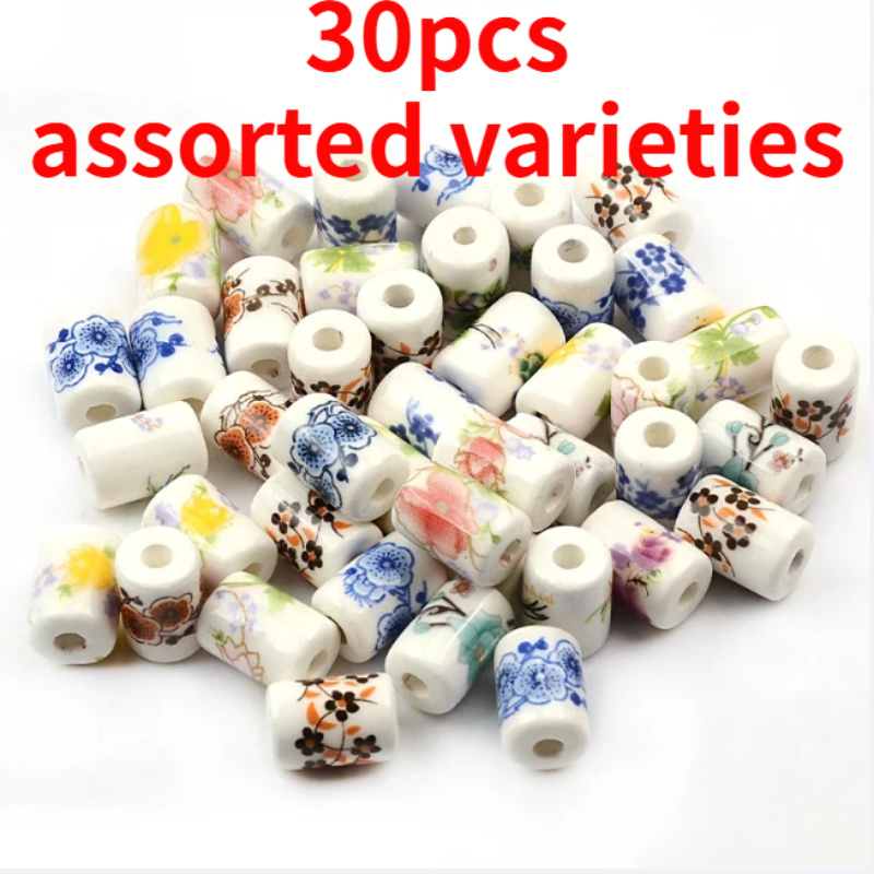 TEMU 30 stuks 8*12mm Diverse Handgeschilderde Keramische Bloemkralen & Kralensets in Willekeurige Kleuren, Vintage Chinese Stijl Porseleinen
