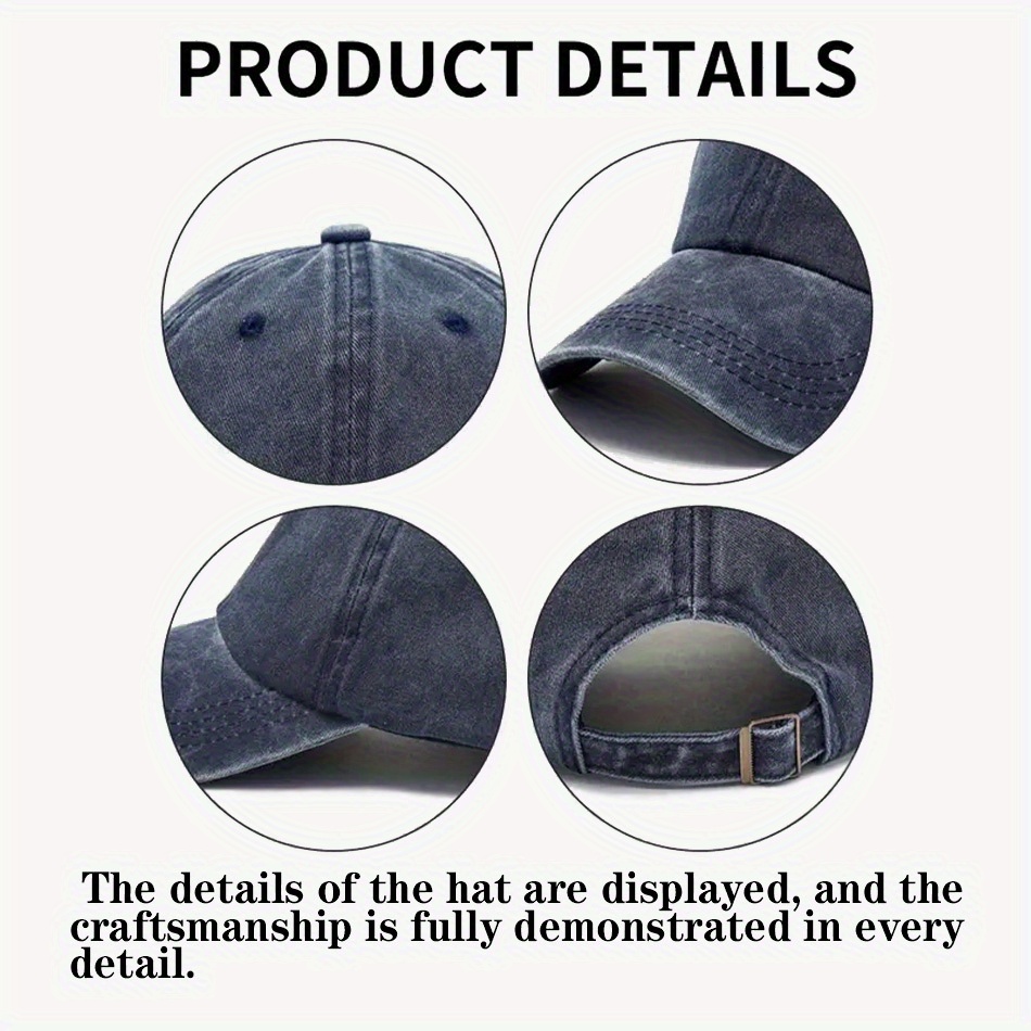 做旧复古棒球帽，磨损文字叛逆标语，街头文化，可调节、轻便、遮阳帽 商品详情 1