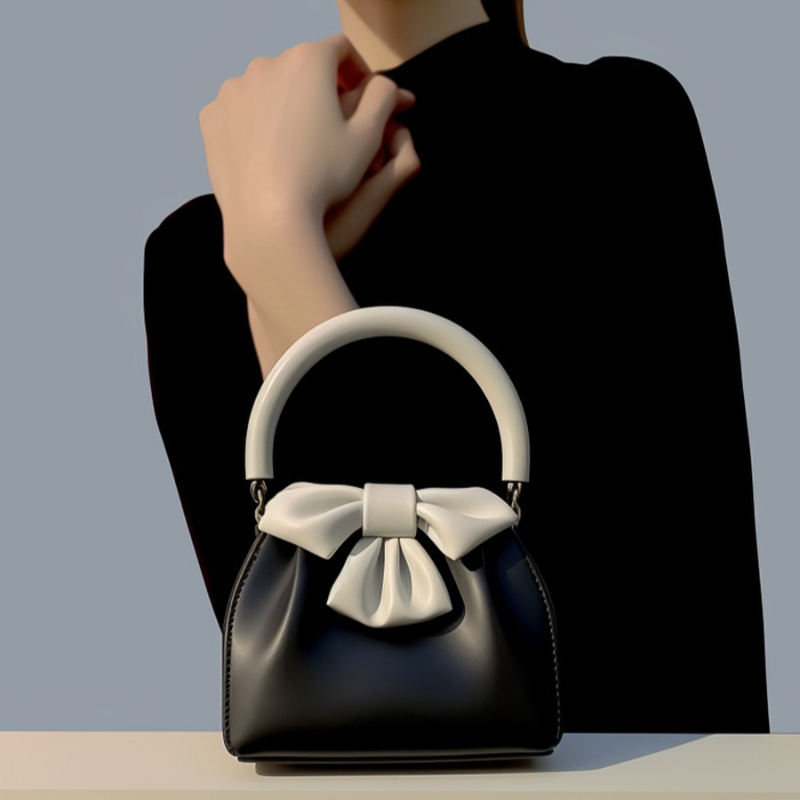 TEMU Pleated Bow Detail Bucket Bag - Color-block Tote And Shoulder Bag For Women, Chic