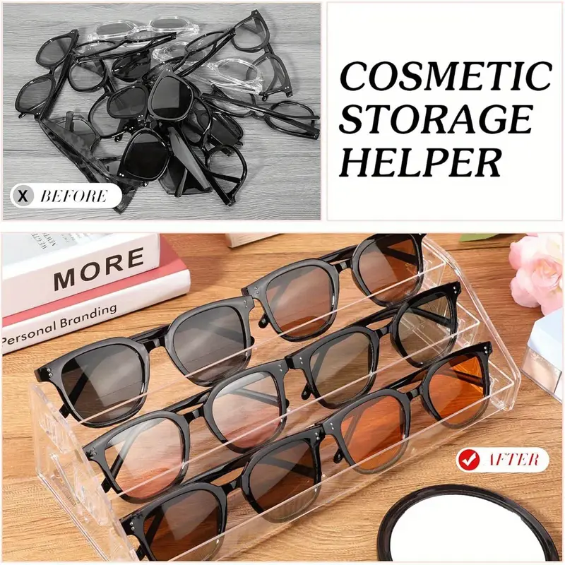 2pcs clear organizer space saving vertical storage for glasses fashion glasses nail polish essential oils makeup bathroom office no assembly needed easy insertion vanity accessory threelayer organizer acrylic material Product details 1