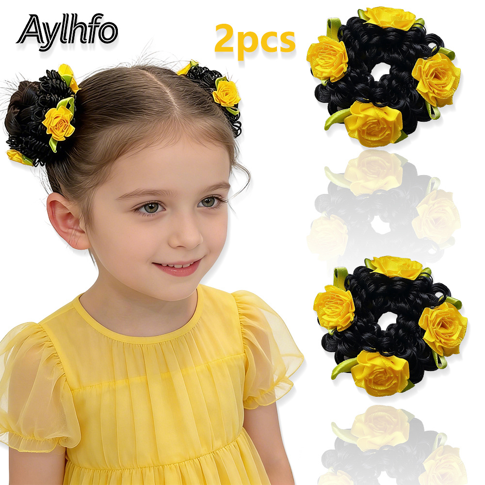 TEMU 2 piezas Aylhfo Nuevas Pelucas de Flores Coloridas para Niñas, Coleteros de Tela con Flores de Estilo Bohemio, Adecuados para Uso Diario y