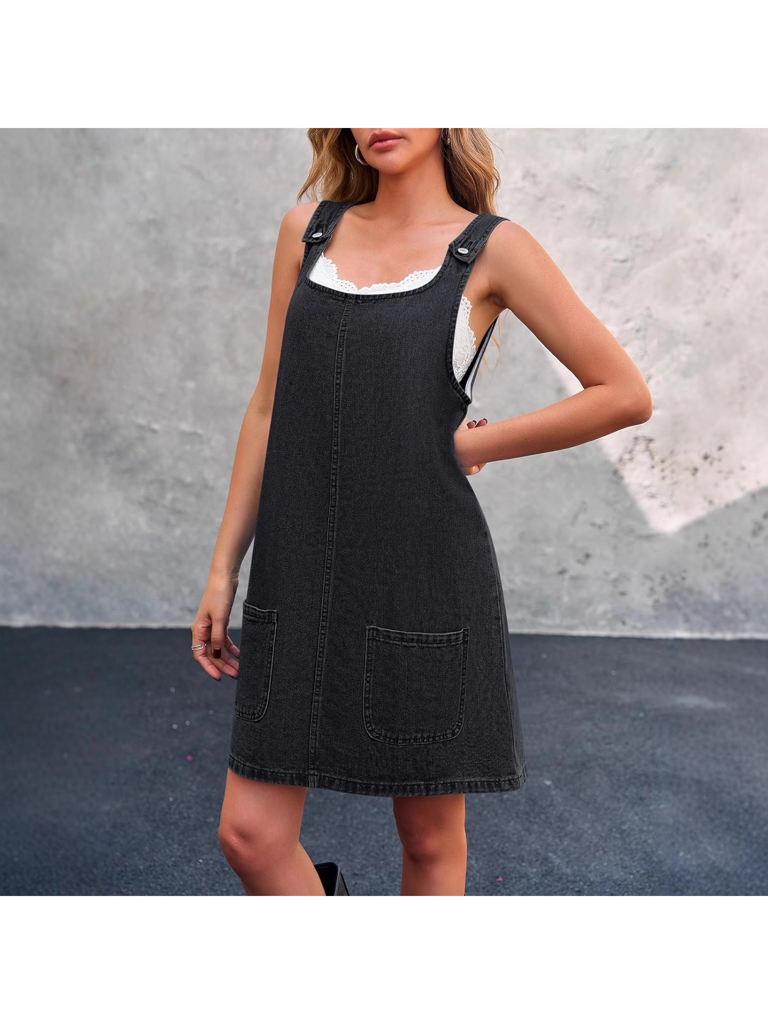white christmas dresses Black Denim Overall Dress main image 1