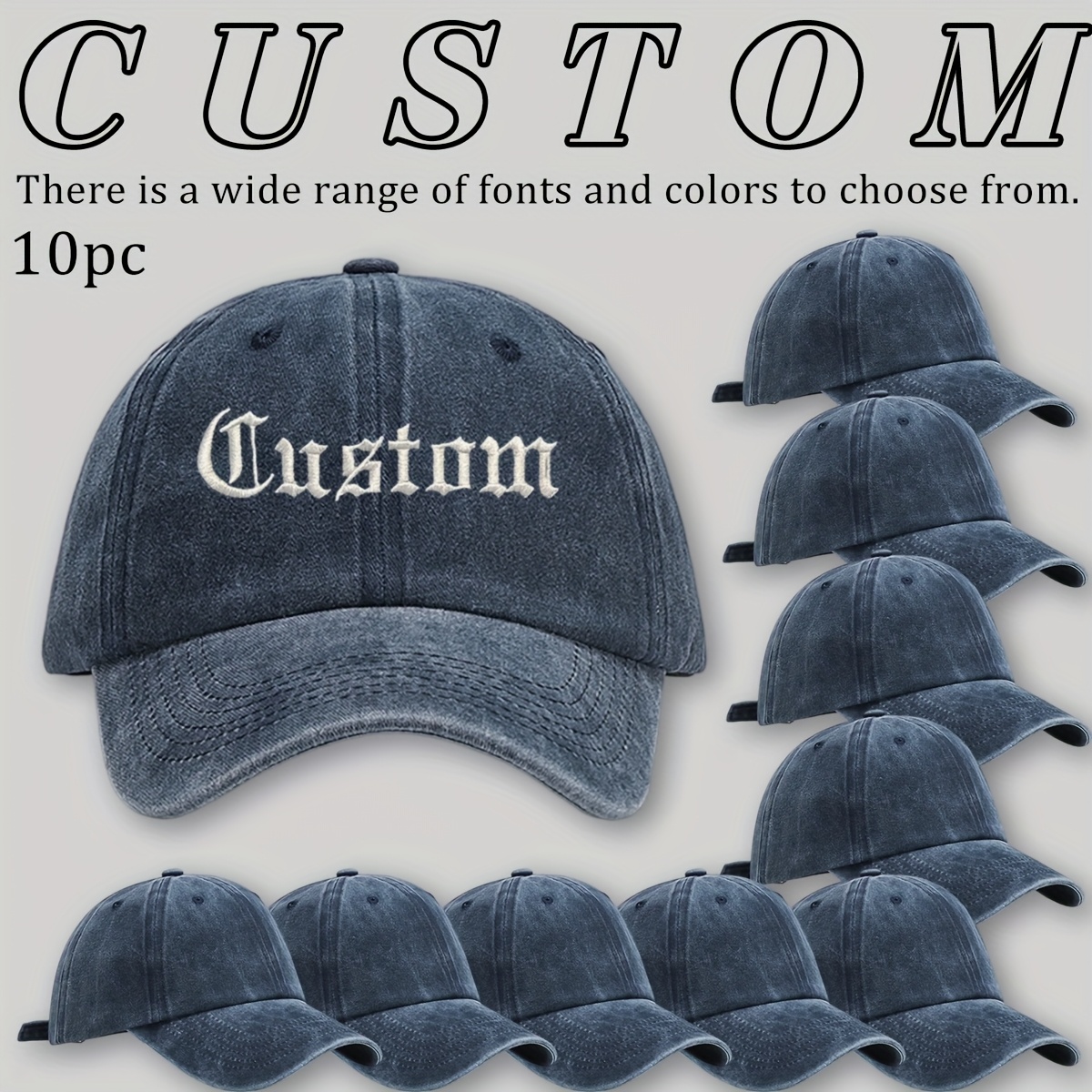 10pcs Custom Baseball Caps with Logo/Text