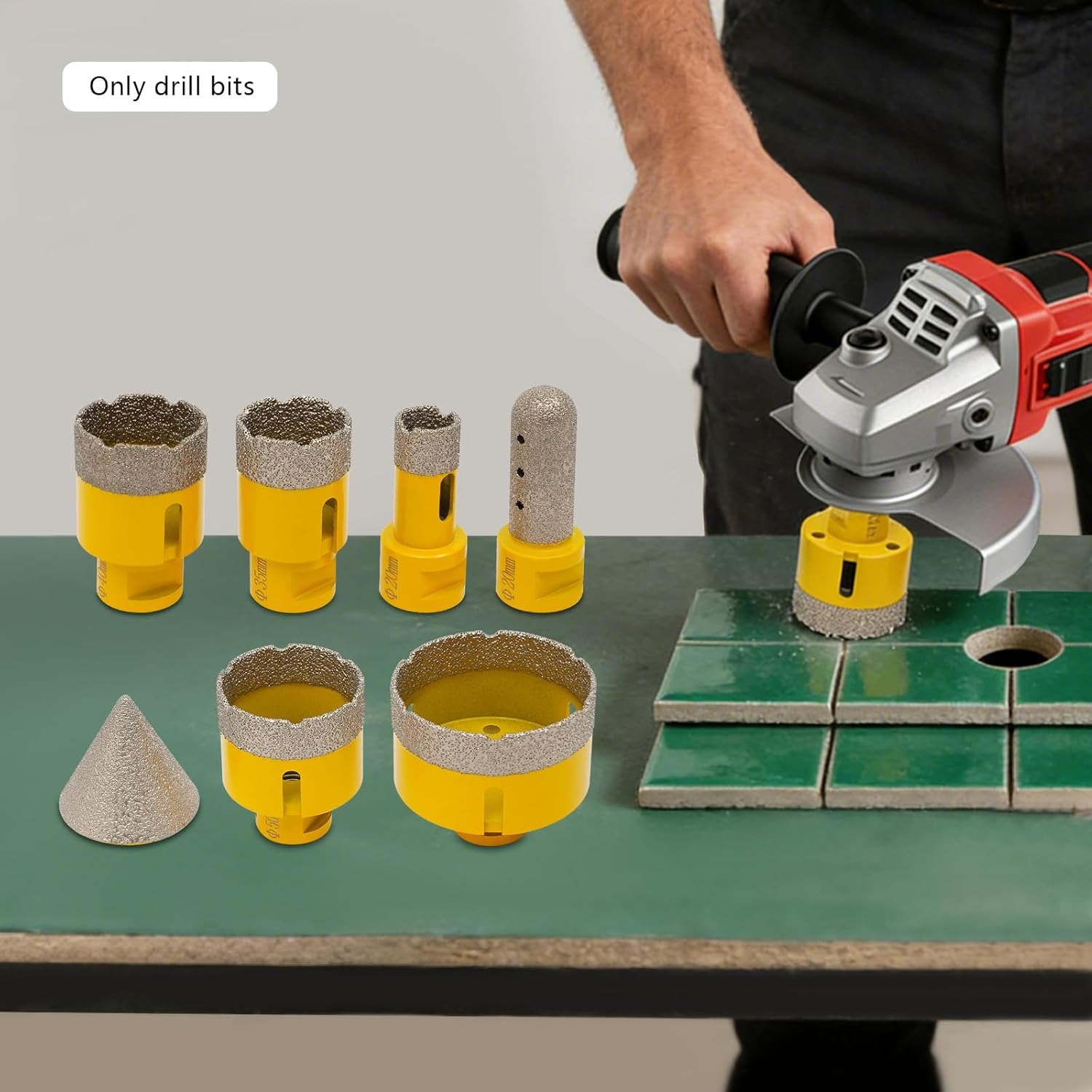 7 Sets Of Diamond Drill Bits With Tool Box, Diamond Drill Bit Tile Drill Bit Set -20/35/40/50/68 Mm Diamond Drill Bit & 20mm Diamond Fingertip Drill Bit-50mm Phase Drill Bit For M14