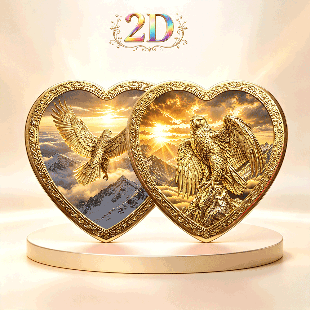Sunset Mountains Heart-Shaped Double-Sided Commemorative Coin