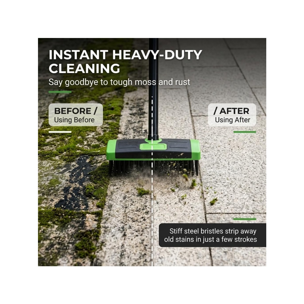 3 in 1 versatile brush combo set heavy duty steel wire floor brush with long extension handle patio driveway sidewalk and paving crack moss removal cleaner Product details 1