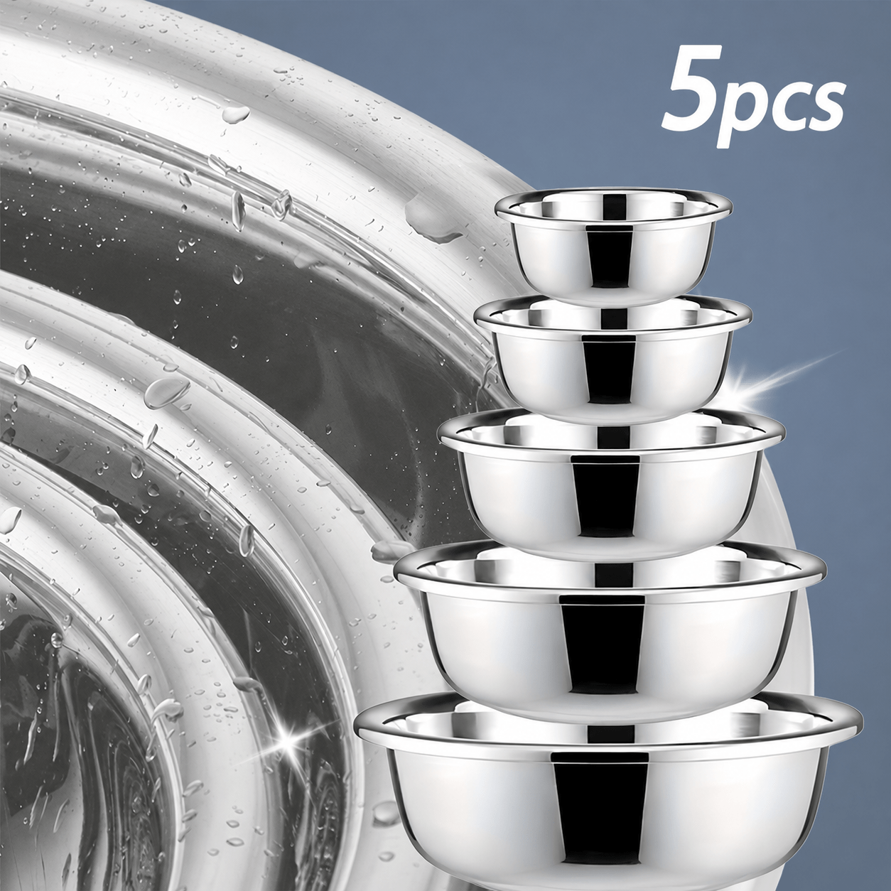 TEMU 5pcs Stainless Steel Mixing Bowls With Salad And Serving Bowls - Heavy-duty Large Capacity Mixing Buckets Suitable For Restaurants, Catering,