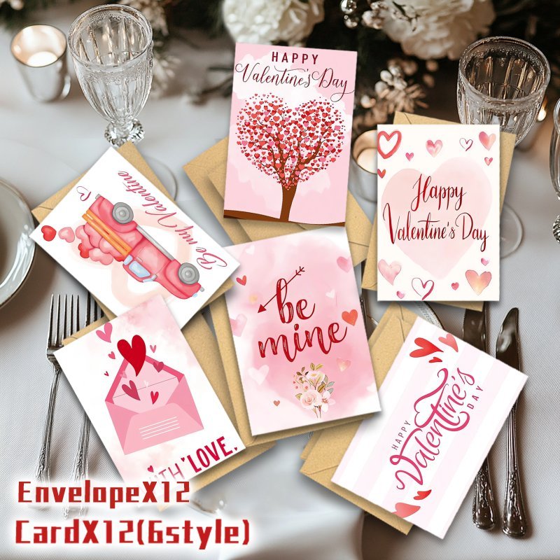 

24pcs (12 Envelopes + 12 Cards) Heart Blank Greeting Cards For Valentine's Day, Perfect Gifts For , Wives, , And For Year.