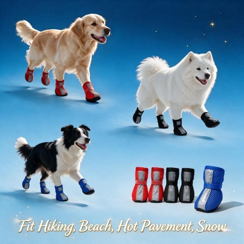 4pcs Dog Boots and 1 Spare Boot for Paw Protection