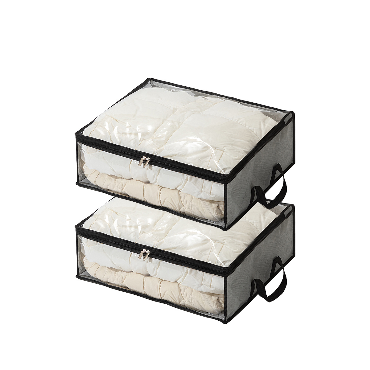 TEMU 2-pack Large Fabric Zippered Bedding Storage Bags With Handles And Clear Window, Space-saving Storage Boxes For Blankets, Duvets, Hats, Clothes,