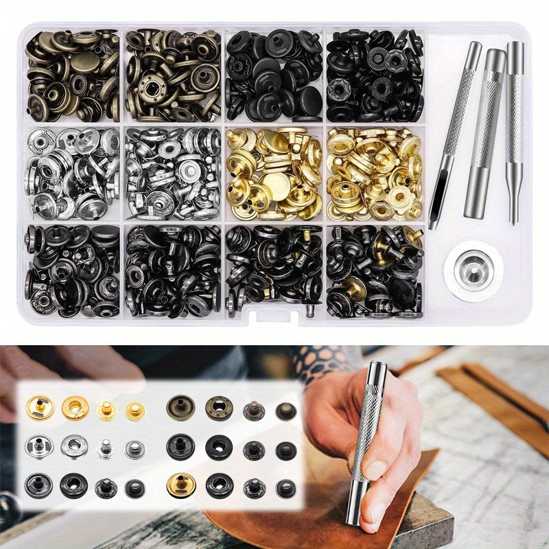 

120 Set Leather Snap Fasteners Kit, 12.5mm Metal Button Snaps Press Studs With 4 Setter Tools, 6 Color Leather Snaps For Clothes, Jackets, Jeans Wears, Bracelets, Bags