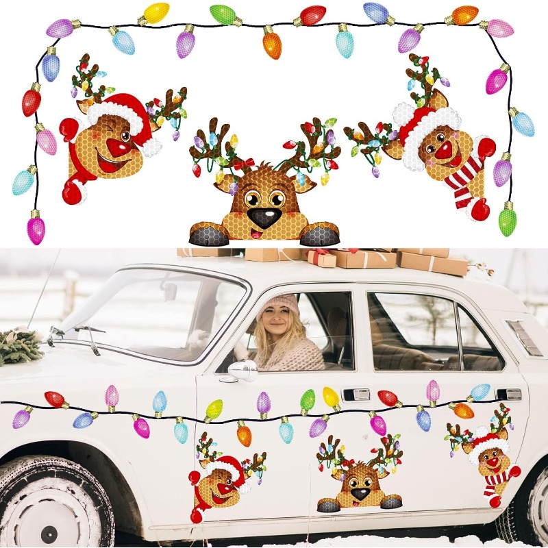 TEMU 50pcs Christmas Reflective Car Magnet Set, Includes 22 Light Bulbs, 3 Reindeer Magnets, And 25 Strings. Suitable For Christmas Party Decoration