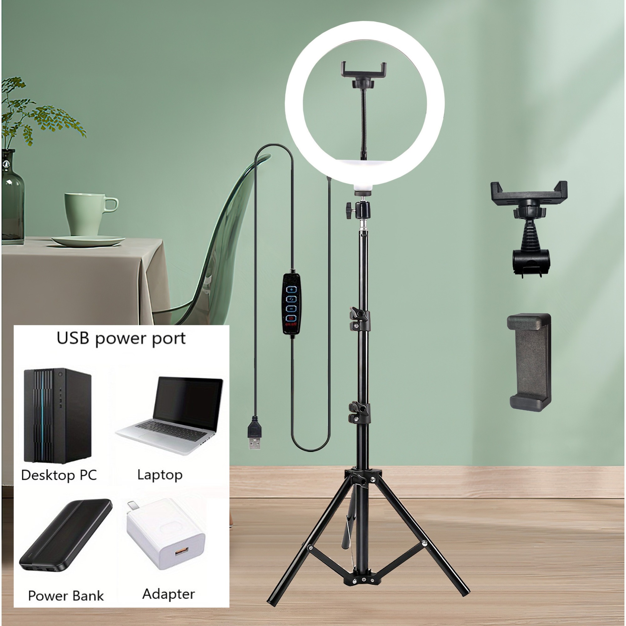 10-inch With 3 Phone Clips And Adjustable Tripod - Usb-powered Circular Light For Perfect Selfies, Photography, , And Seamless Zoom Meetings