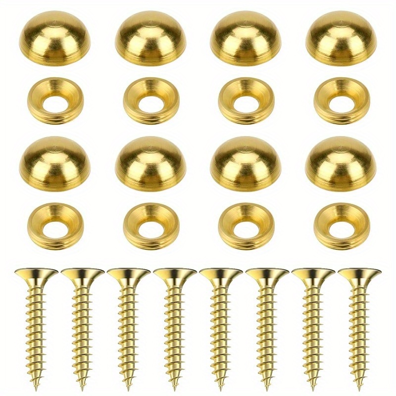 32 stück reine dekorative schrauben, spiegelbefestigungsschrauben mit abdeckkappen, goldene dekorative  , selbstschneidende schrauben für möbel, gemälde, brillen und spiegelreparatur