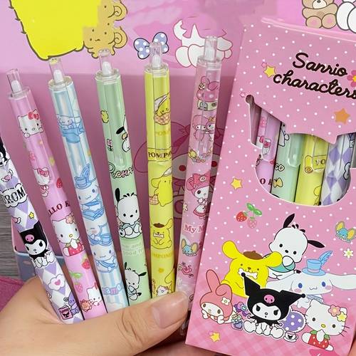 12pcs family anime neutral pen cute melody drying black neutral pen cartoon supplies student stationery gifts