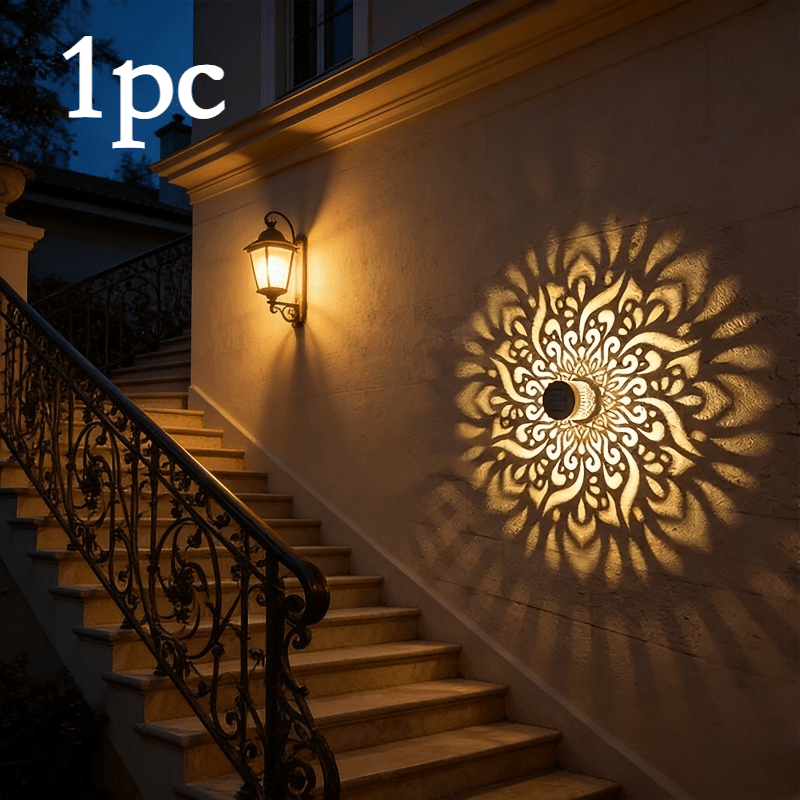 E-shop 1 Stück Solar-Mandala-Außenwandlampe, IP65, Solar-Wandlampe, Zaunleuchte Gartenleuchte, geeignet für Außenwanddekoration an Treppen, Höfen