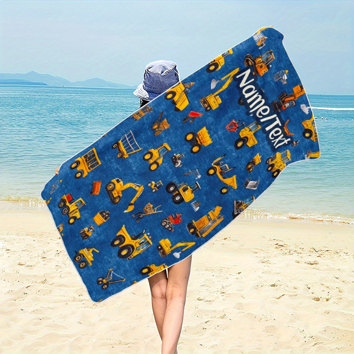TEMU 1 serviette de plage personnalisée avec nom/ texte et motif d'animaux variés - Douce, absorbante, légère et à séchage rapide, parfaite pour la