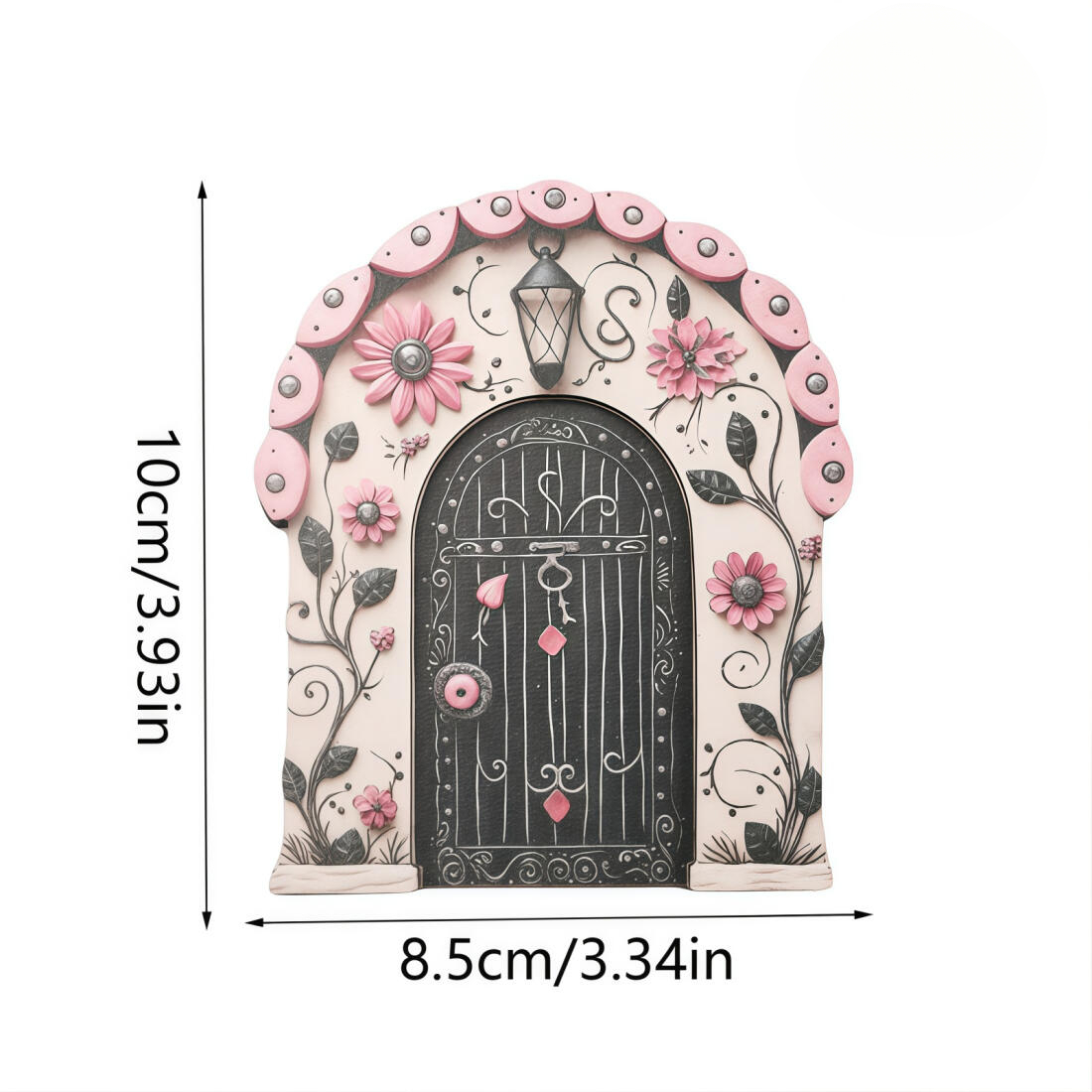 TEMU 1pc Fairy Door Wooden Ornament, With Soft Pink Flowers And Round Door Shape, Designed For Miniature Garden Micro-landscapes, With Artificial