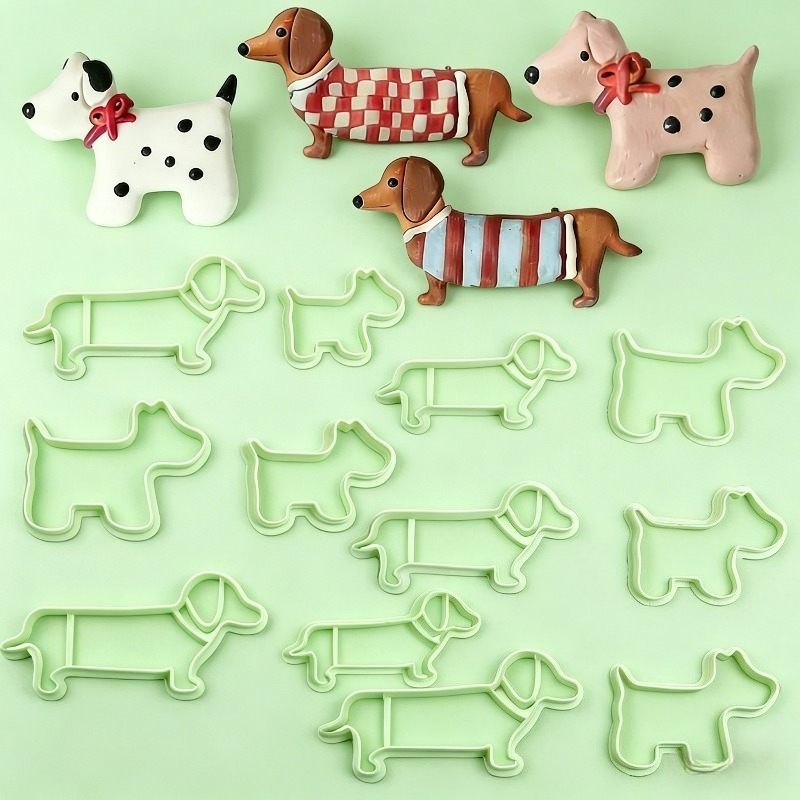 TEMU 12pcs Plastic Polymer Clay Cutters Compatible For Making - New Year Themed Schnauzer & Dachshund Dog Molds, Large & Small Breed Shapes For Clay