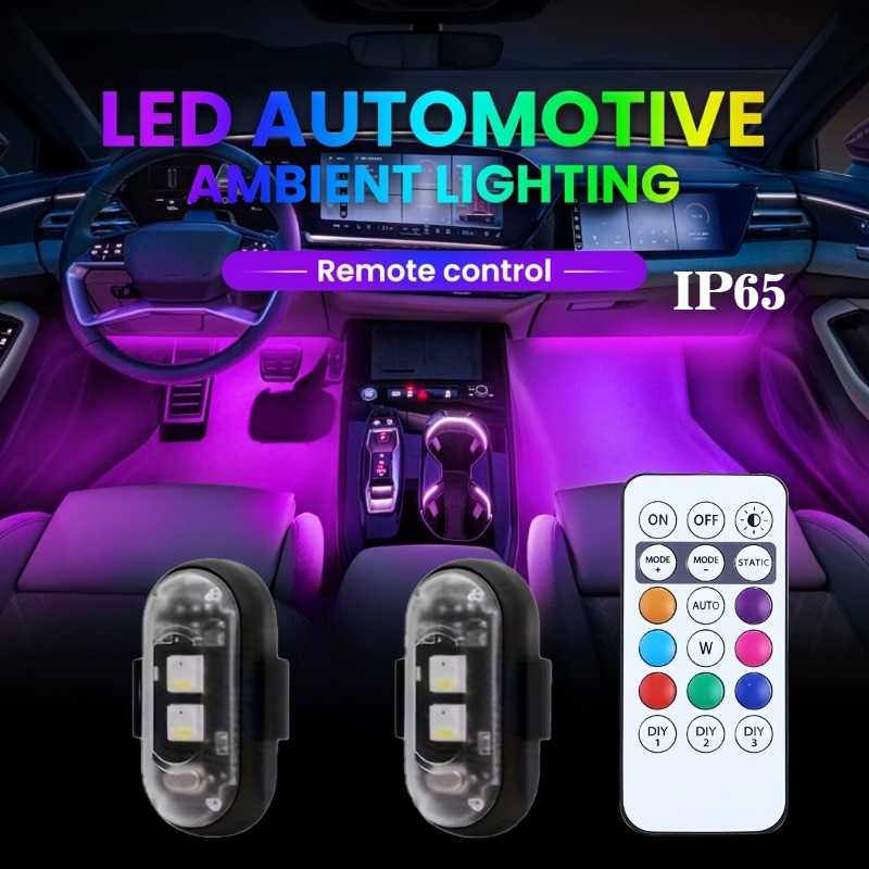 2 Led Decorative Lights With 8 Gradient Flashing , Protection Level Ip65, Usb Rechargeable Ambient Lighting, Rgb Neon Lights, Including Remote Control, Suitable For Car , Drones, Airplanes