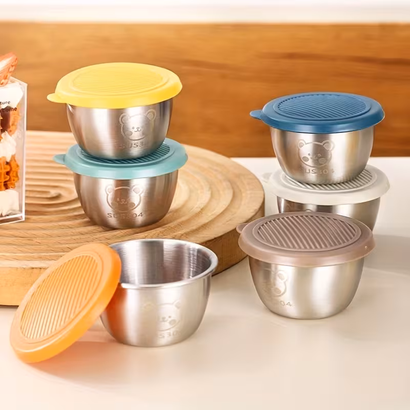304 stainless steel sauce cup featuring a lid a reusable container designed to prevent leaks ideal for holding salad dressings and other seasonings 7