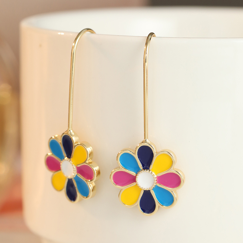 Bohemian Multi-Colored Daisy Flower Drop Earrings