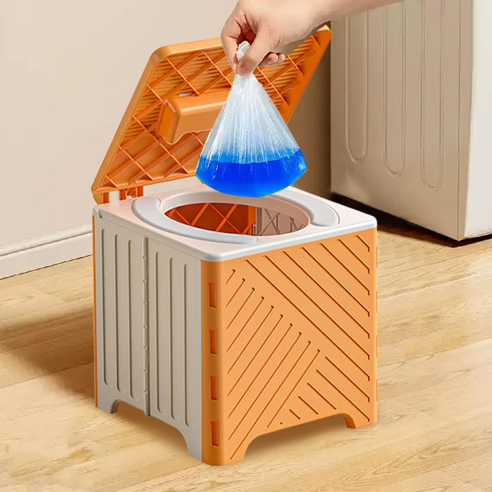 Image of Orange Portable Folding Rv Toilet With A Pvc Seat Cushion, Supports Up To 70kg, Ideal For Camping, Fishing, And Travel