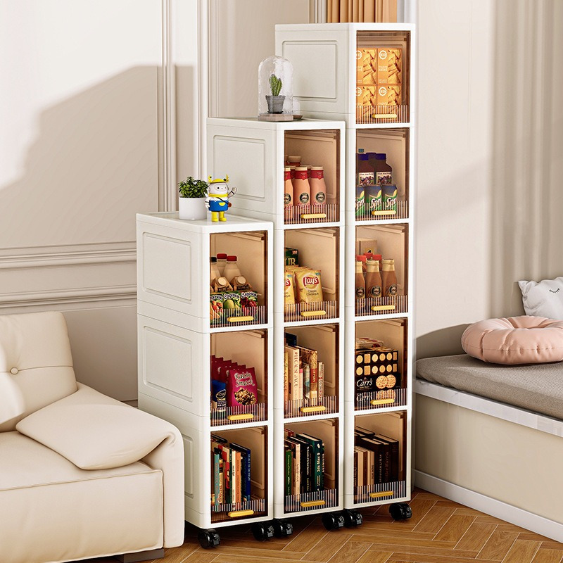 

Armoire de Rangement Polyvalente à 4/5 Niveaux - Anti-Poussière, Étagères Coulissantes pour Jouets, Snacks & Vêtements - Parfaite pour du Salon, Étagères