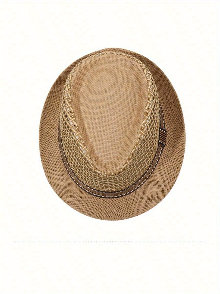 breathable sun cap trilby sun hat outdoor straw fedora hat men retro jazz hat details 8