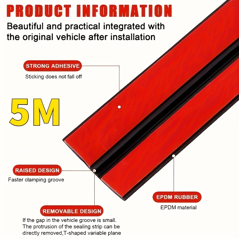 TEMU 5m/196.8 Inches T-shaped Rubber Weatherstrip, For Car Windshields - Designed For Tight Seal, Dustproof And Waterproof, , Suitable For Front And