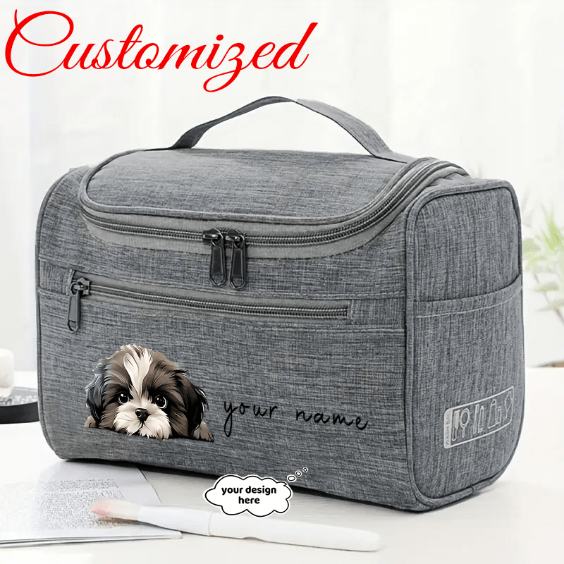 TEMU Customizable Text & Puppy Print Large Hanging Travel Organizer Bag - Name/text Suitable For Home, Business Trips, Toiletry & Cosmetics Storage,