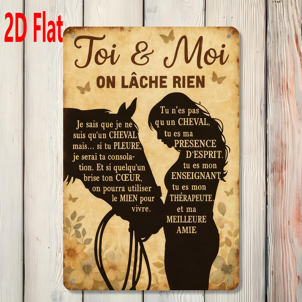 TEMU 1 pièce Plaque Murale Française avec Silhouette de Fille Équestre & Cheval - Panneau Français "Filles & Cheval" - 20x30cm Décoration Rustique de