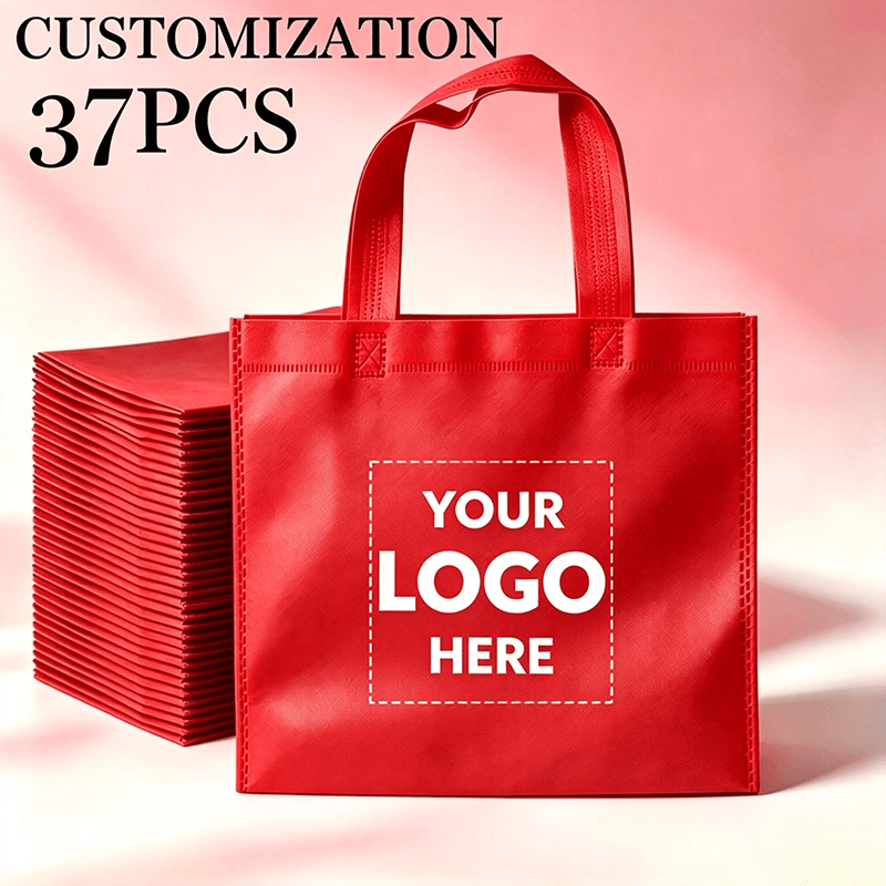 TEMU Custom Non-woven Tote Bags 37pcs Customizable Logo Reusable Shopping Handbags For Business Packaging Giveaways