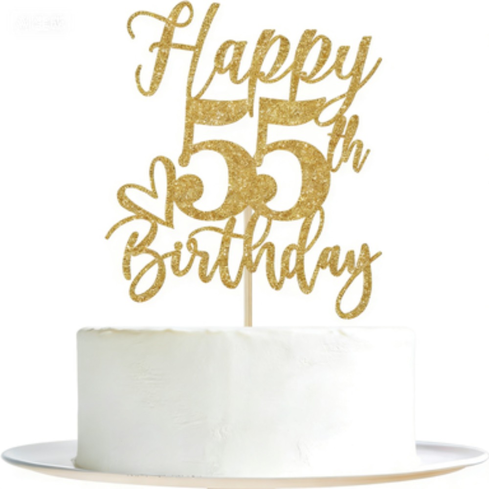 Image of Happy 55th Birthday Cake Topper, 55th Birthday Cake Decorations, Cheers To 55 Years, Hello 55, 55th Birthday/anniversary Party Decorations Golden Glitter, Halloween, Christmas